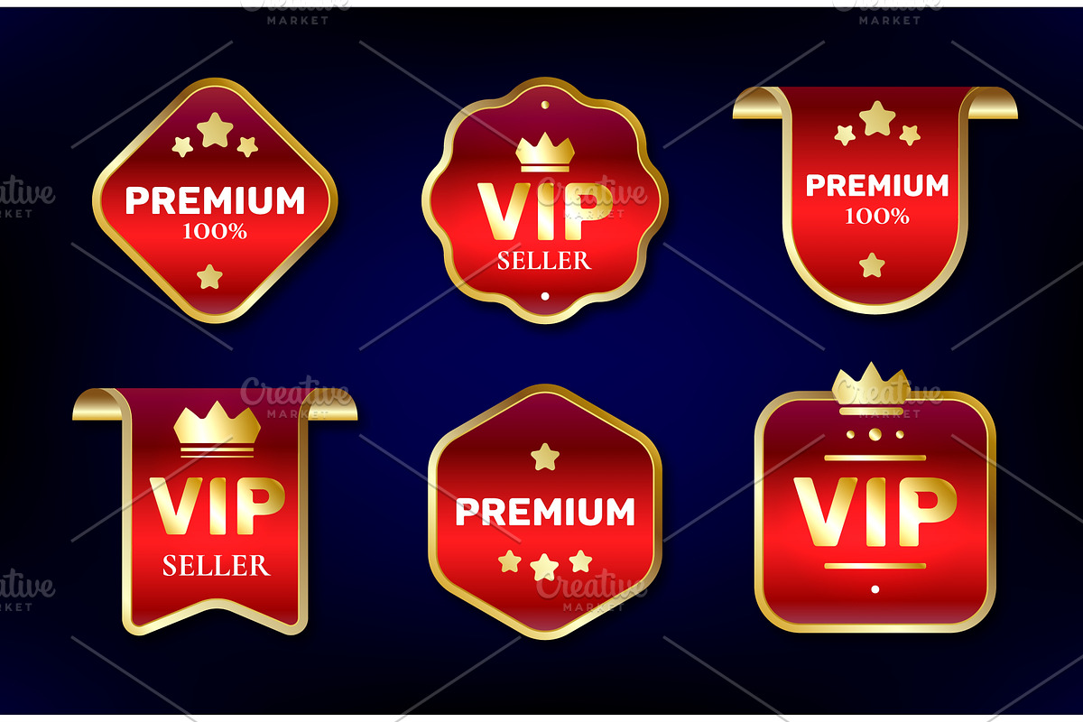 Red vip labels set with golden frame, an Object Illustration by art PVP - market