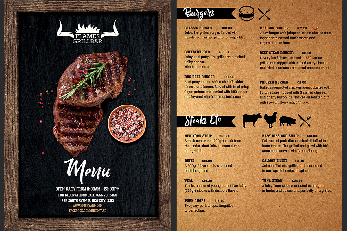 Steak Grill Restaurant Menu Template, a Flyer Template by Hotpin (Photo 1 of 3)