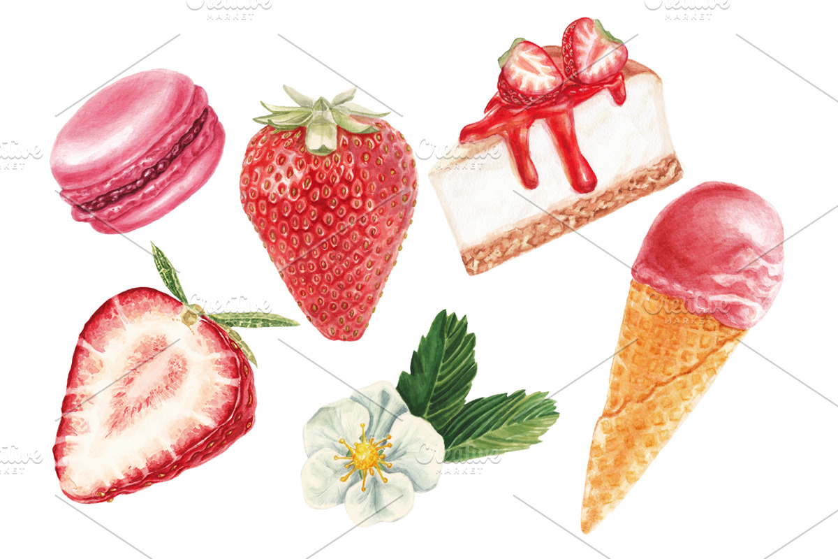 Watercolor strawberry delicious, a Pattern Graphic by lenavetka87 (Photo 1 of 3)
