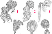 Ponytails line art hair styles set, a Person Illustration by esylvia (Thumbnail 2 of 3)