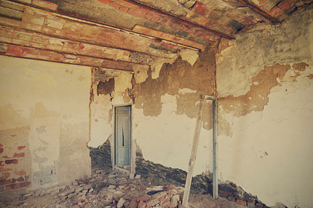 Inside abandoned house featuring ruins, building, and architecture
