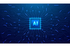 Technology background with AI chip, a Technology Illustration by Andrey Yaroslavtsev