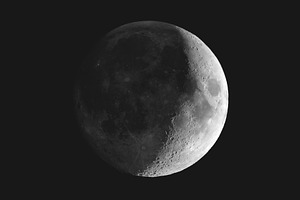 Waxing crescent moon seen with a telescope
