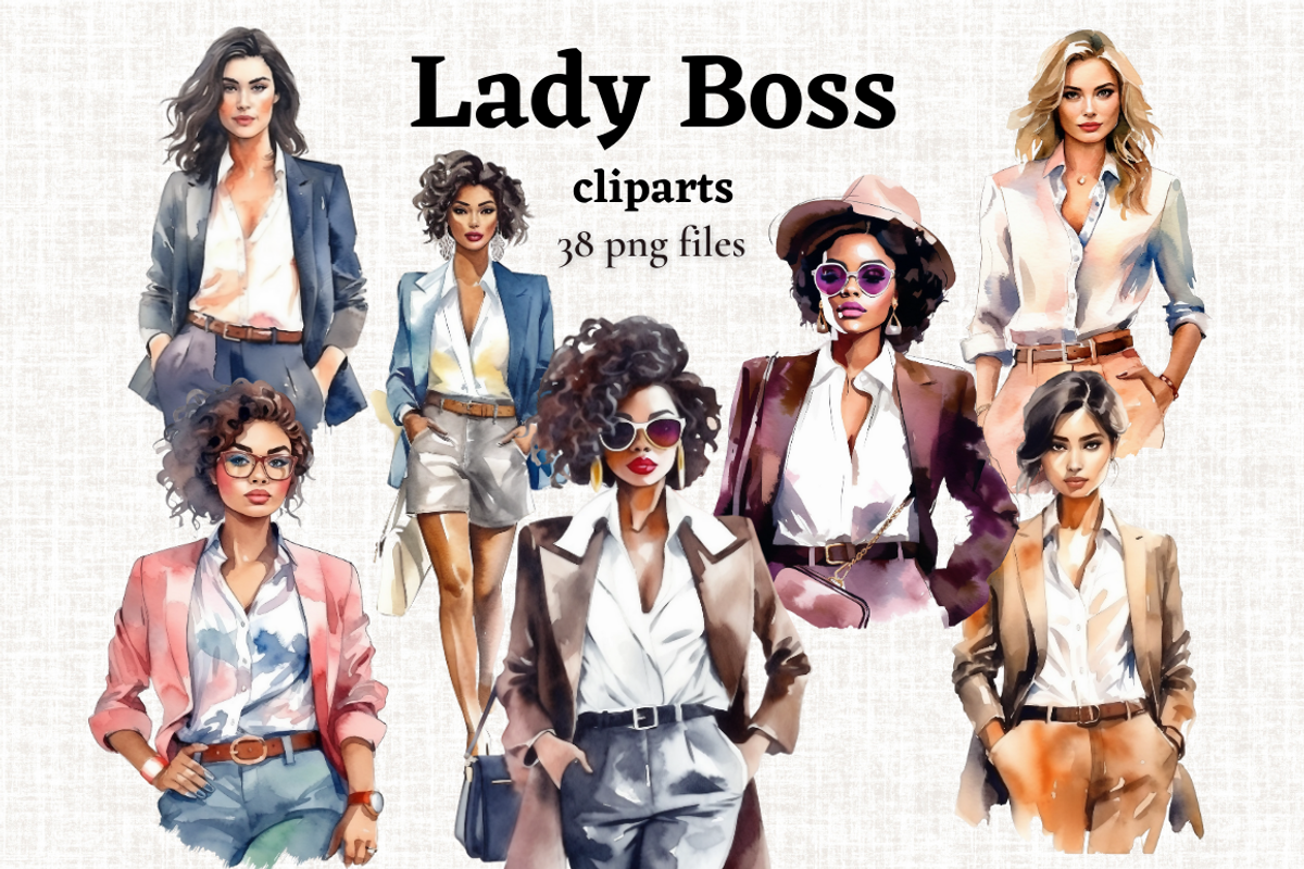 Watercolor Lady Boss Clipart, a Person Illustration by Mash Mash Stickers (Photo 1 of 9)