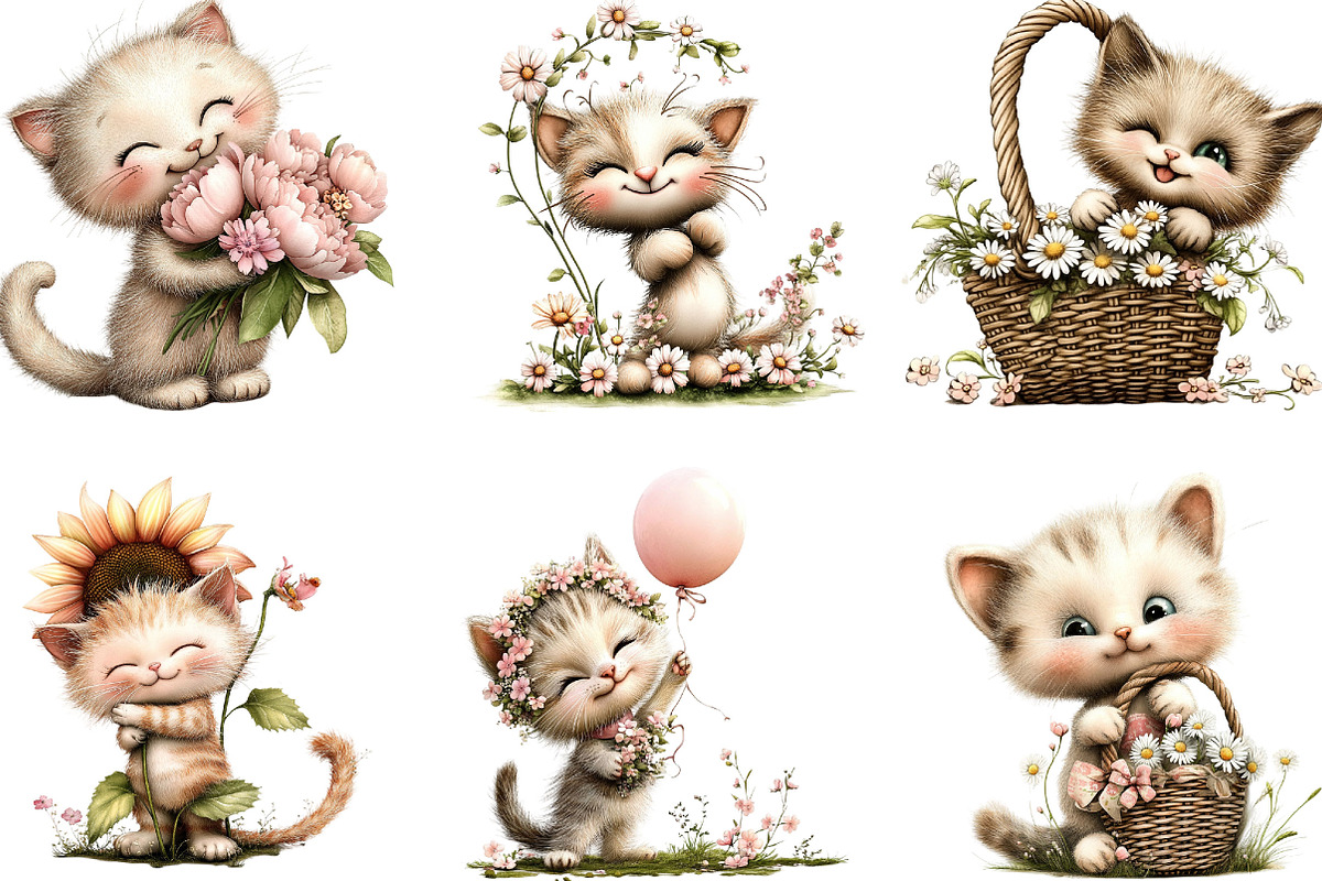 Whimsical Spring Cat Clipart, an Illustration by Designking (Photo 5 of 5)