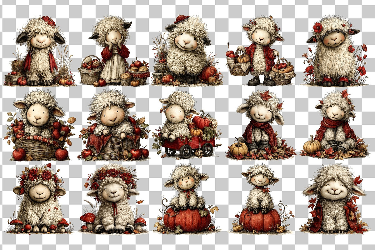 Whimsical Autumn Sheep Clipart, a Seasonal Illustration by Nicolle's Colorful Art (Photo 3 of 6)