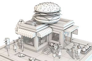 Low Poly Burger Cafe On Phone Screen