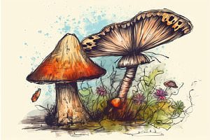 Mushroom Butterfly Sketch