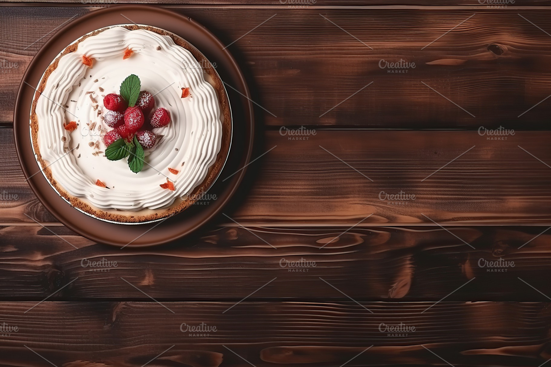 Sweet cheesecake with fresh berries on wooden background, a Food & Drink Photo by AlyaAnd