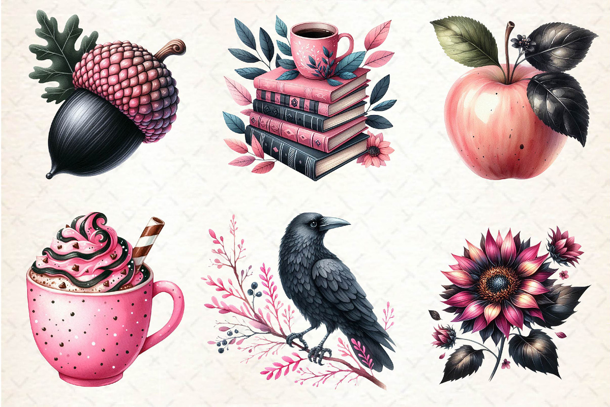 Pink and Black Autumn Clipart, an Illustration by Dream Creation (Photo 2 of 6)