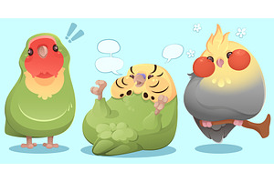 Comic parrot birds set isolated on, an Animal Illustration by art PVP - market