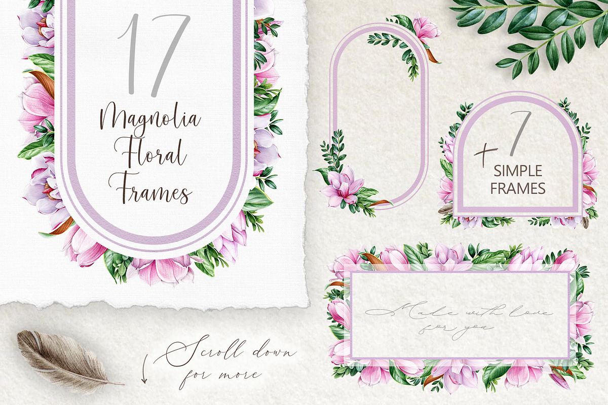 Pink Magnolia Watercolor Collection, a Decorative Illustration by AnitaPol (Photo 11 of 14)