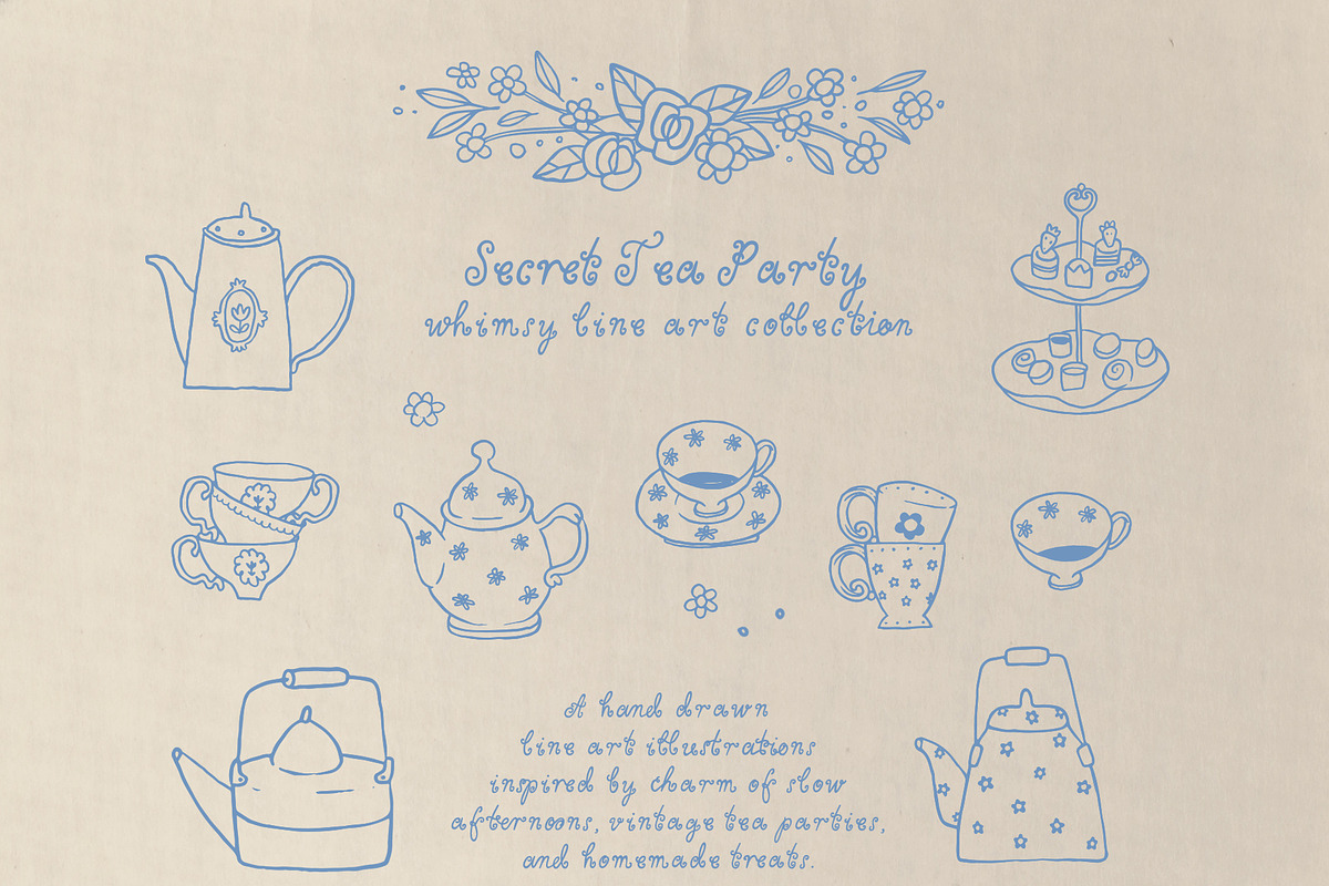 Secret Tea Party clip art set, a Decorative Illustration by Cute Atelier (Photo 3 of 9)