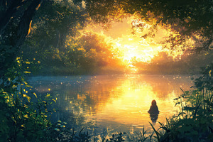 Calm river reflecting sunset, a Photo by Pavel_design