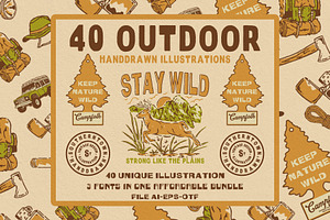 40 Outdoor Illustrations + Font use