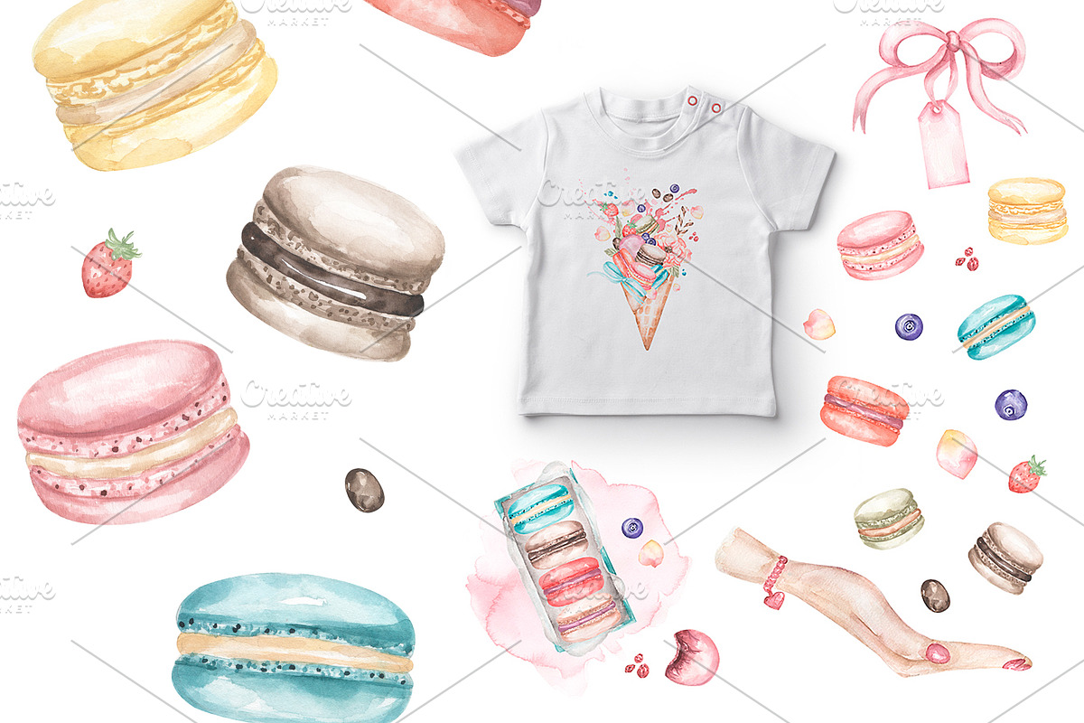 Watercolor Macaron Collection, a Food Illustration by MayaNavits (Photo 8 of 10)