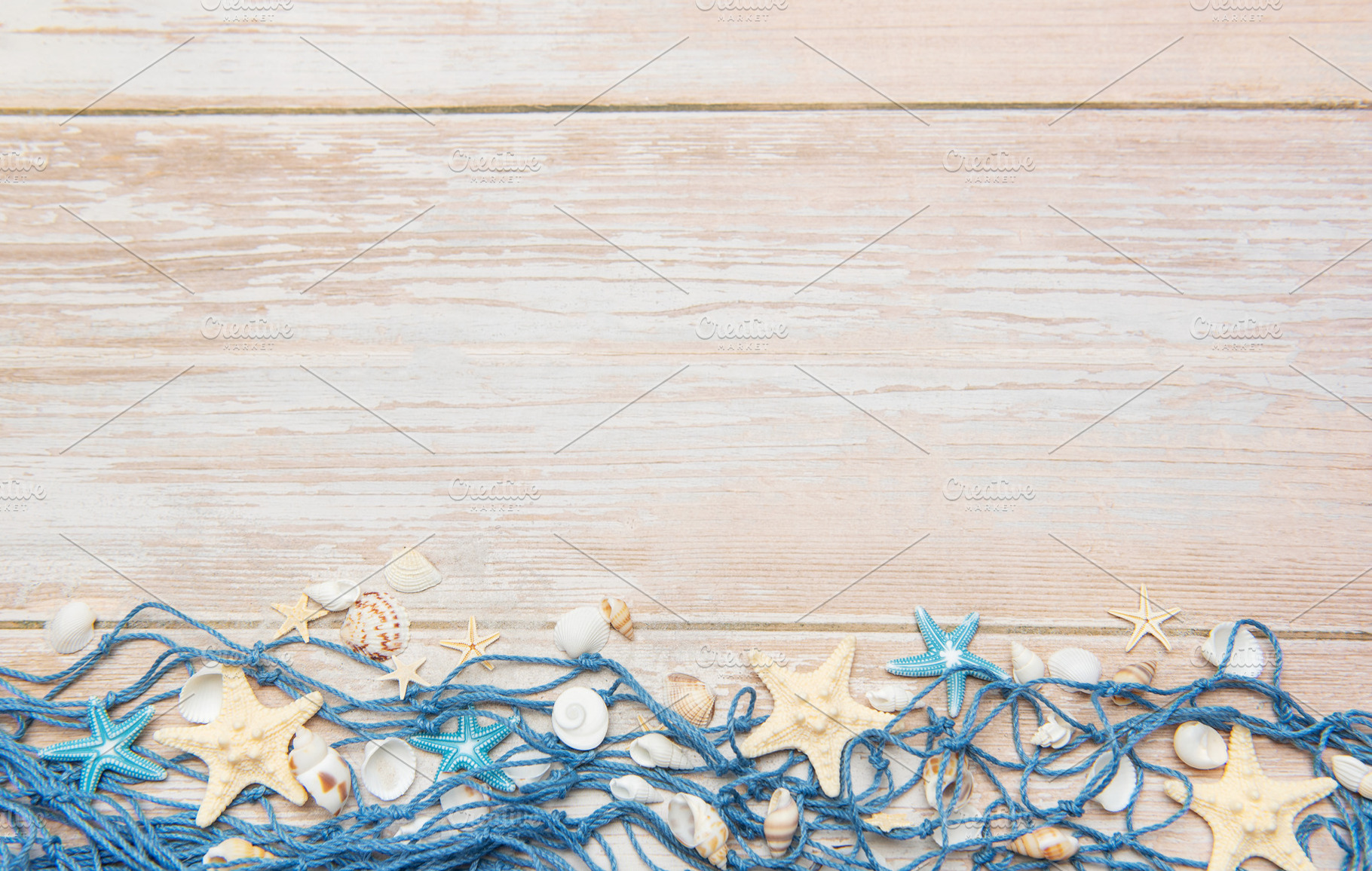 Fishing net with starfishes and seashells creating summer holida, a Holiday Photo by Olena Rudo