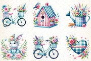 Blue & Pink Gingham Spring Clipart, an Illustration by DreamCafeArt (Thumbnail 2 of 6)