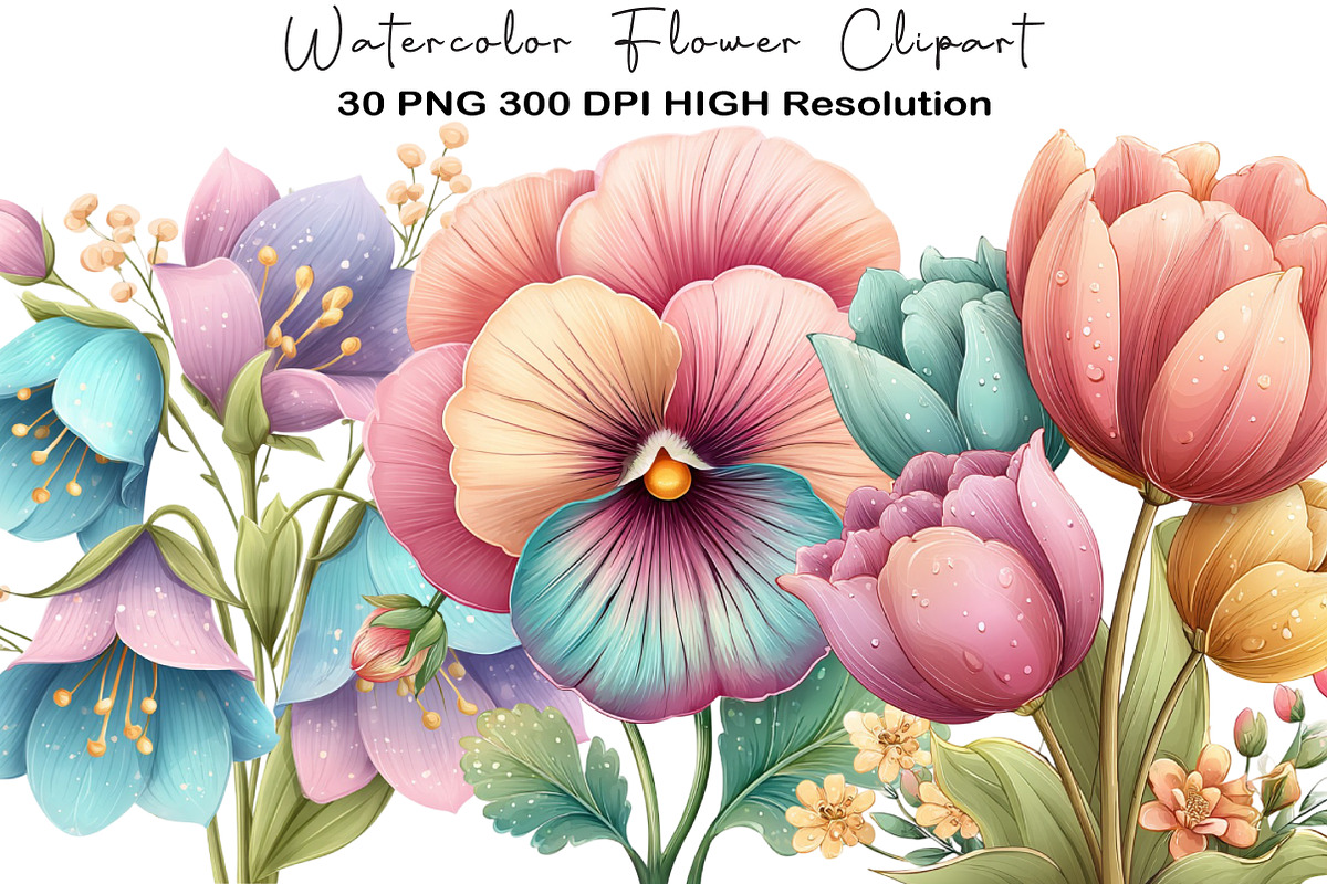 Watercolor Flower Clipart, an Illustration by Black Bird Studio (Photo 1 of 5)