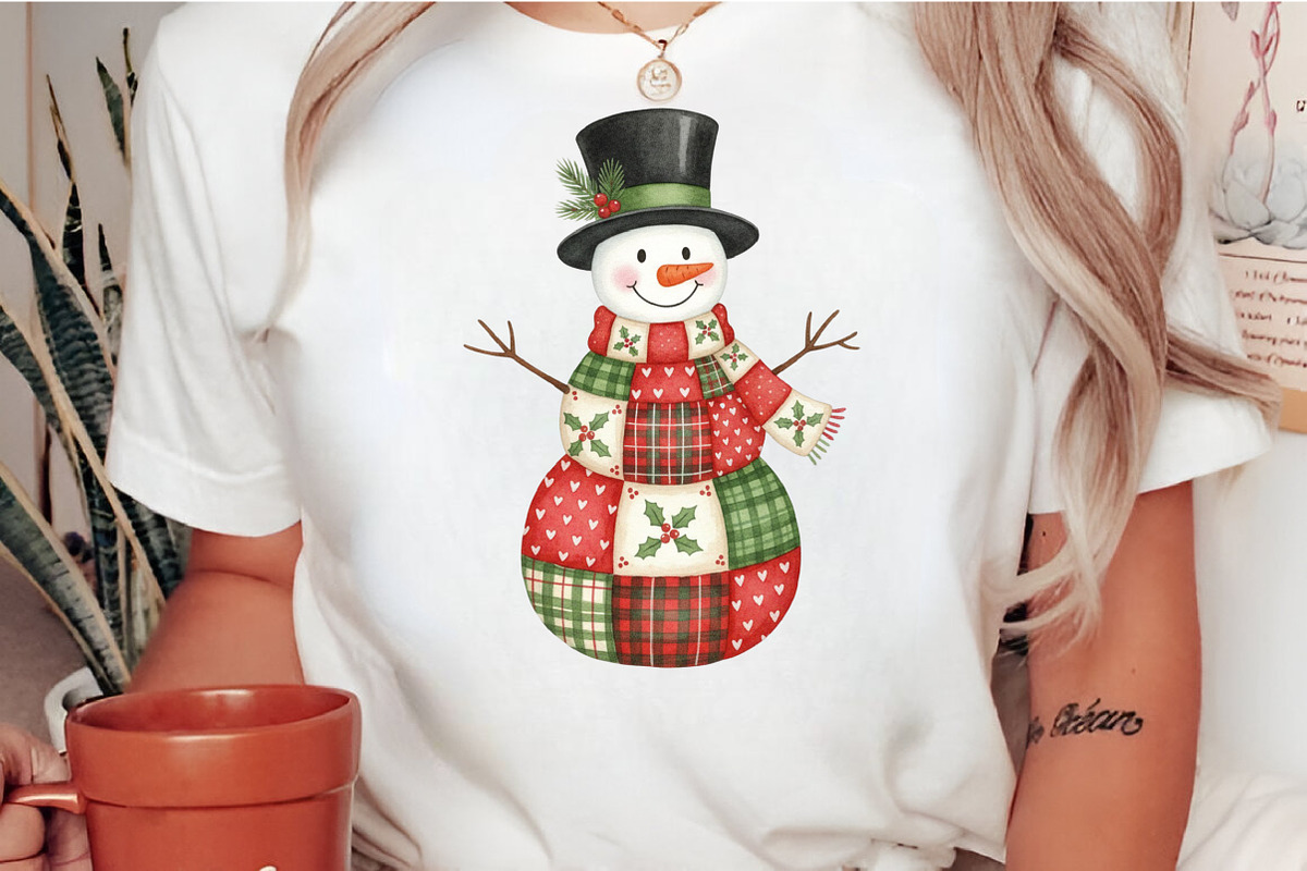 Boho Retro Patchwork Christmas Snowm, an Illustration by Craft Nest (Photo 2 of 6)