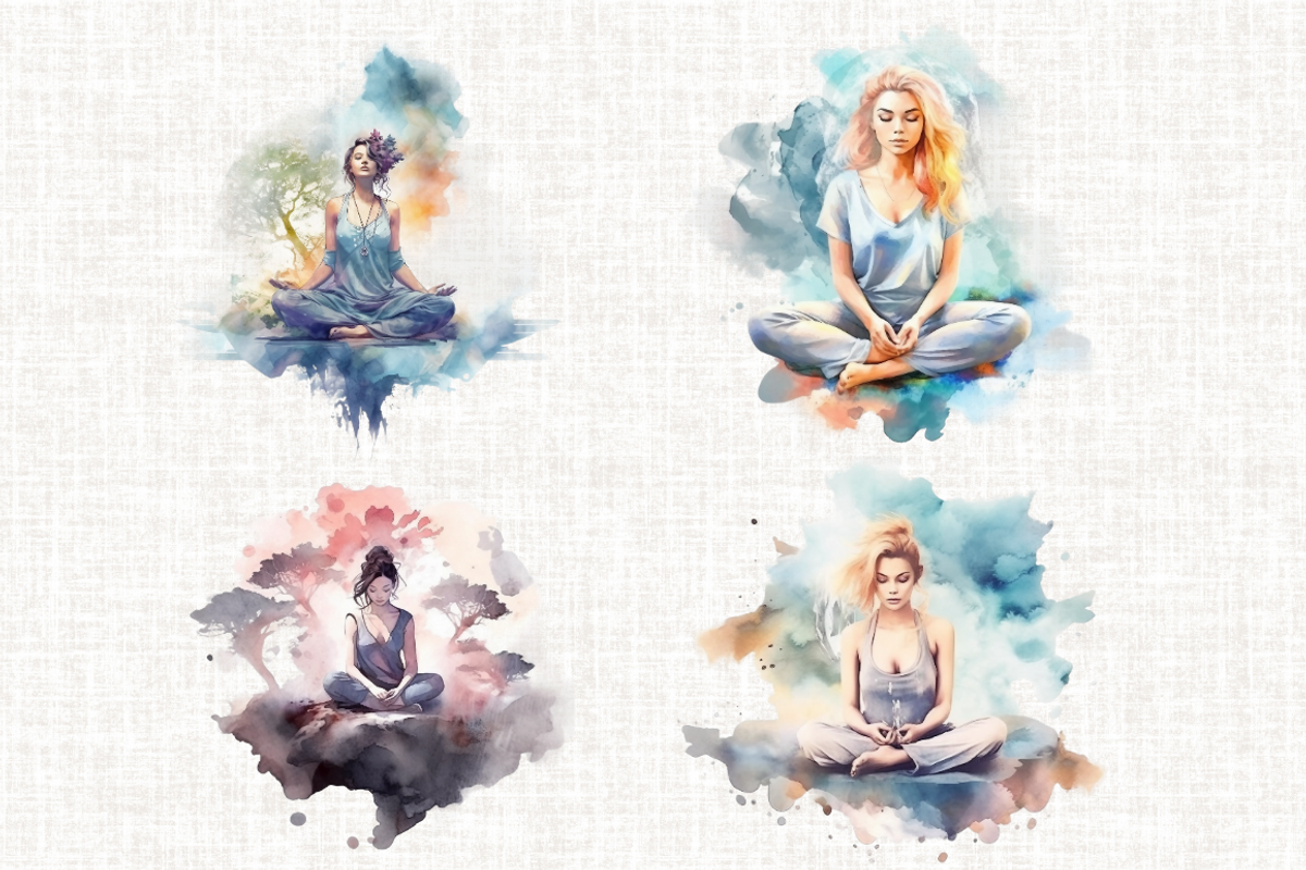 Watercolor Meditation Cliparts, an Illustration by Mash Mash Stickers (Photo 4 of 9)