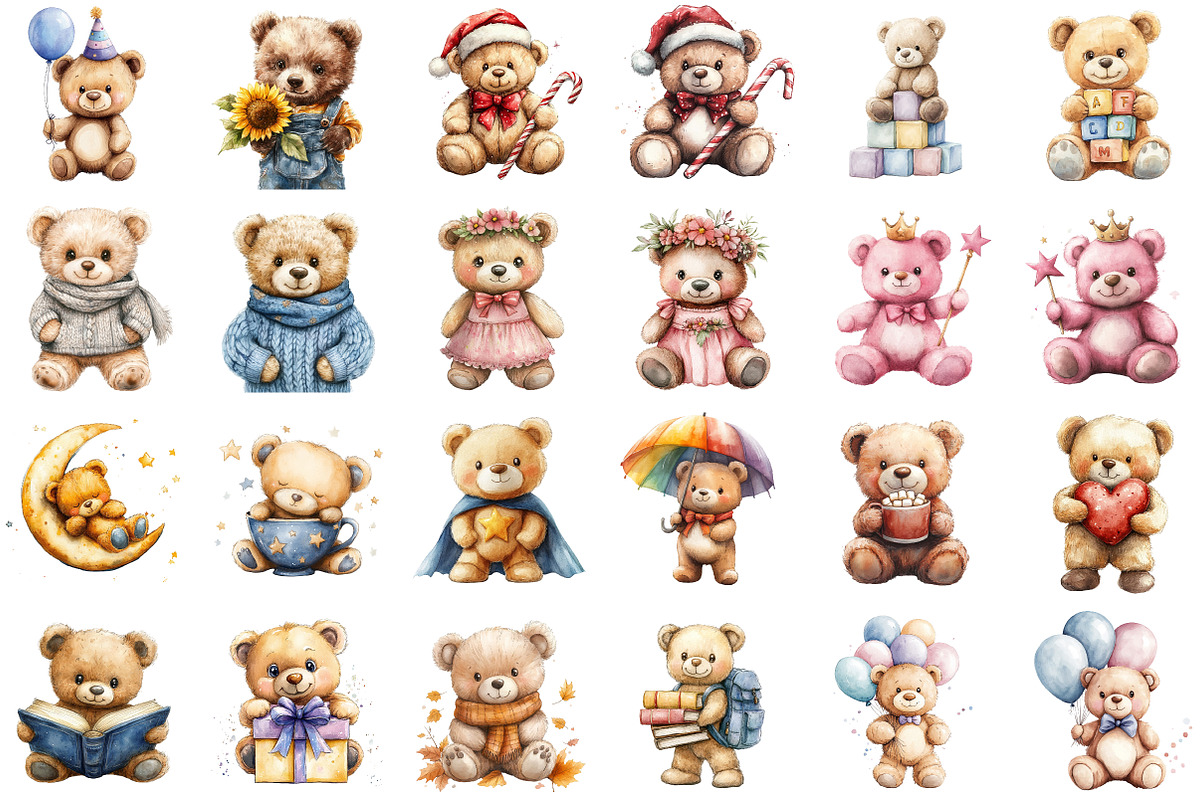 Teddy Bear Watercolor Clipart, an Illustration by Sublimation Artist (Photo 2 of 6)