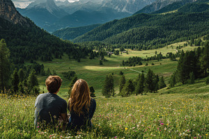 Young couple enjoys a romantic place, a Photo by Pavel_design