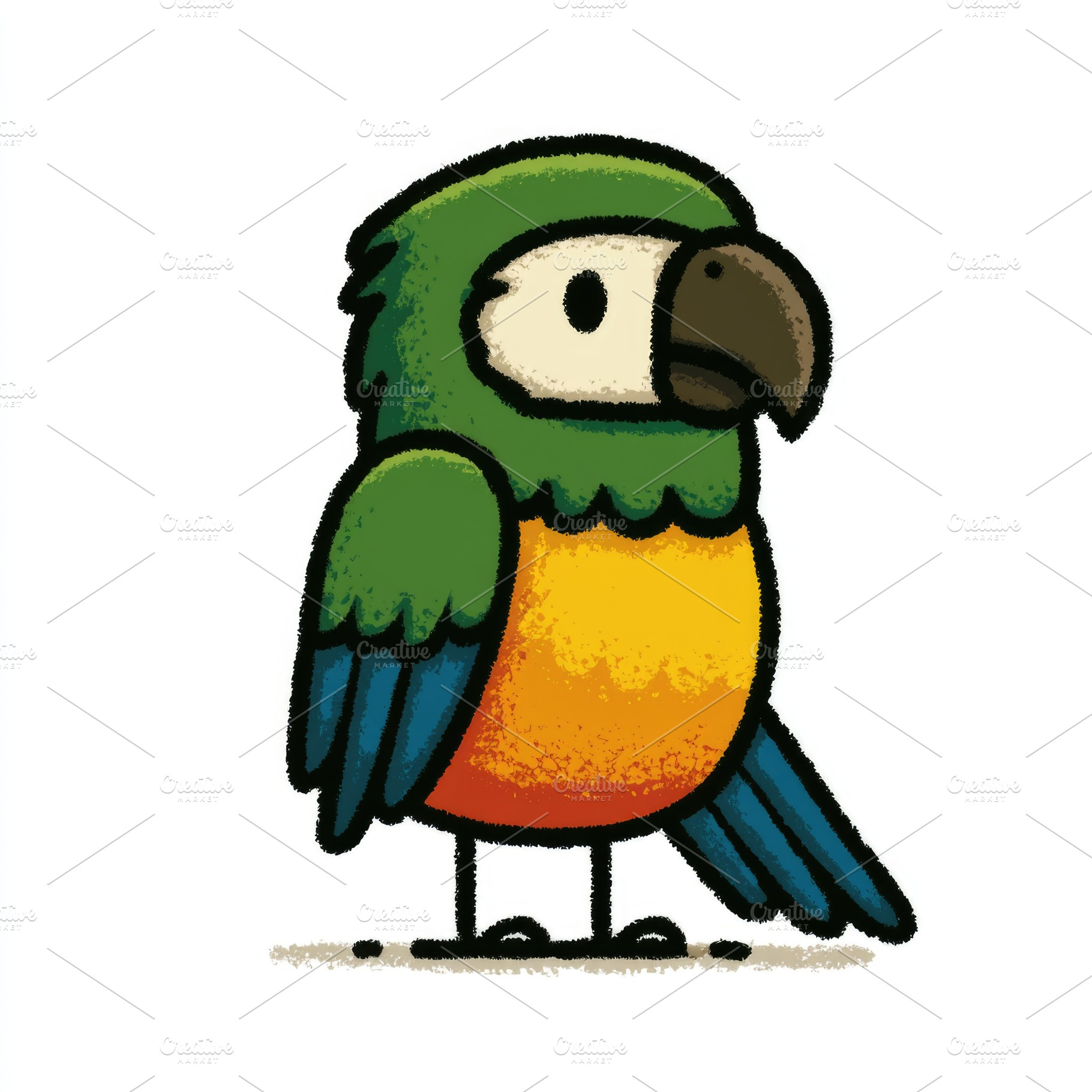 Cute green parrot doodle illustration, an Animal Photo by José Manuel Gelpi