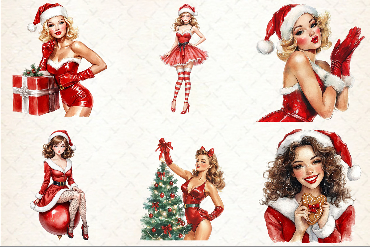 Vintage Santa Pin Up Girl Clipart, an Illustration by Rose Art (Photo 2 of 4)