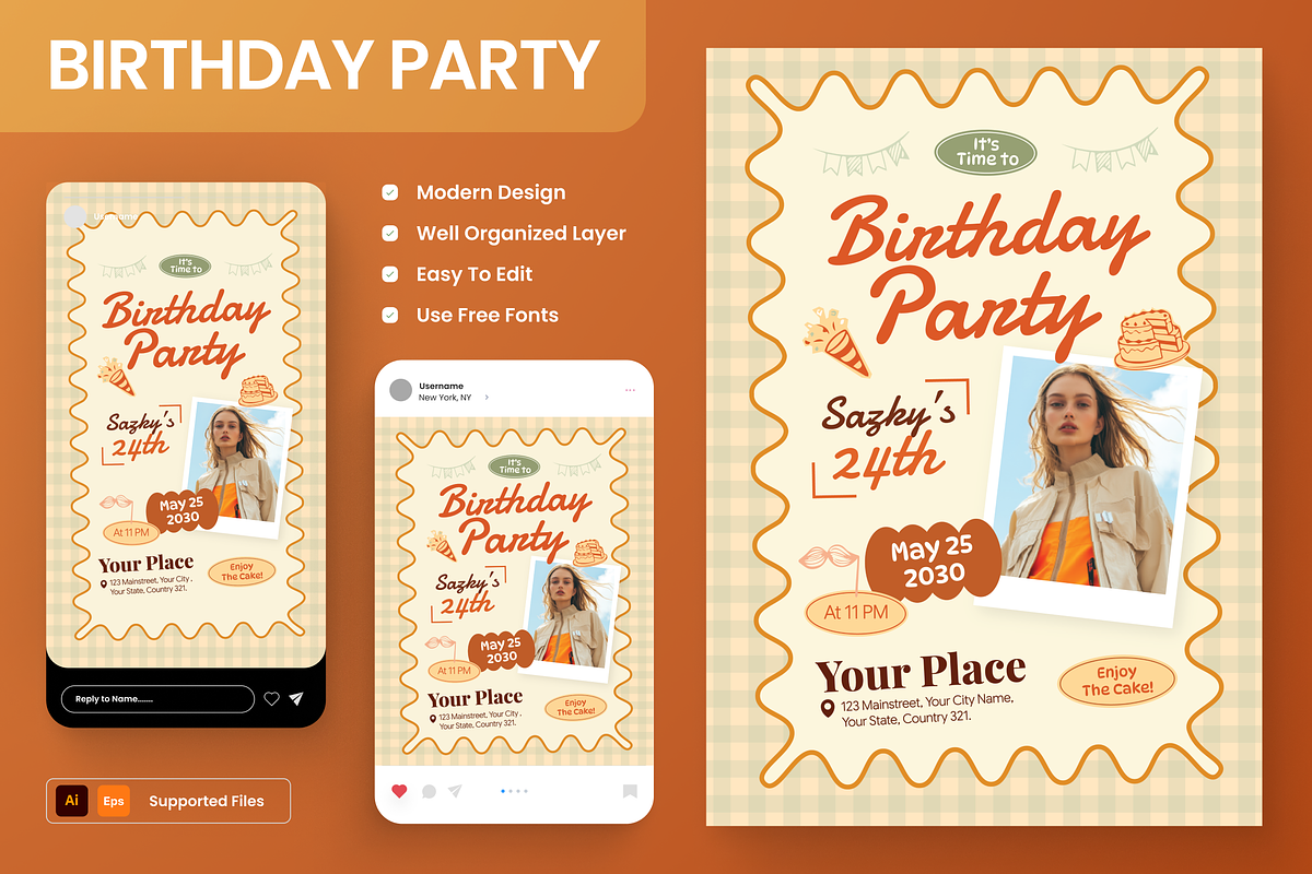 Birthday Party Flyer Set, a Flyer Template by Annora Studio (Photo 1 of 6)