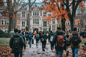 A group of students walk across a co, a Photo by Iftikhar Alam