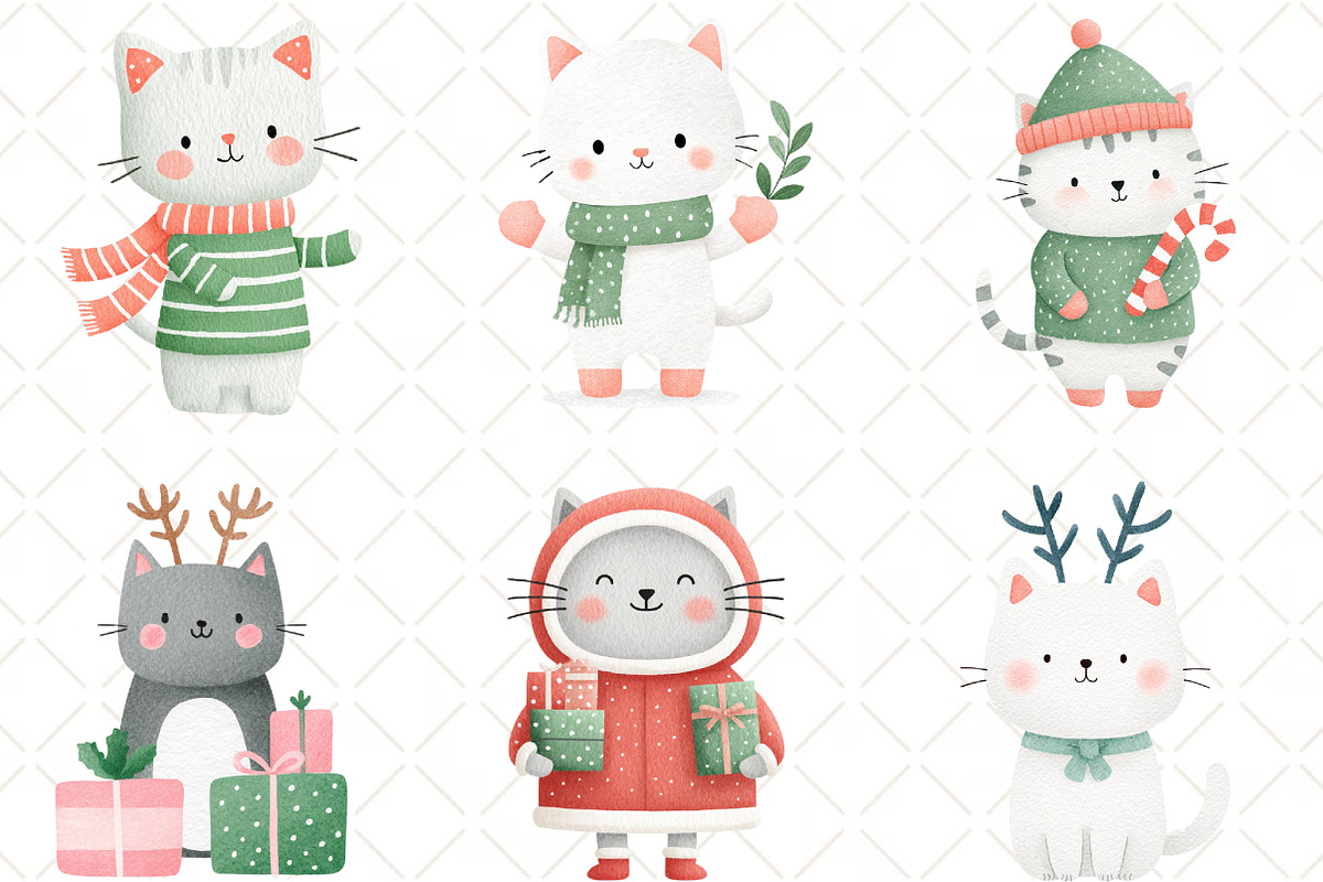Christmas Cat Clipart, an Illustration by Black Bird Studio (Photo 3 of 6)