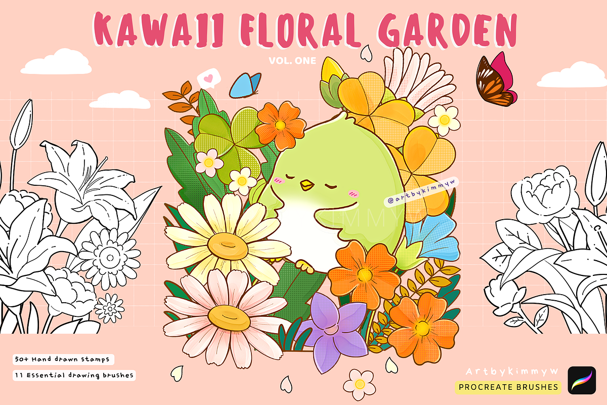Procreate Kawaii Garden Brushes, a Brush Add-On by Artbykimmyw (Photo 1 of 4)