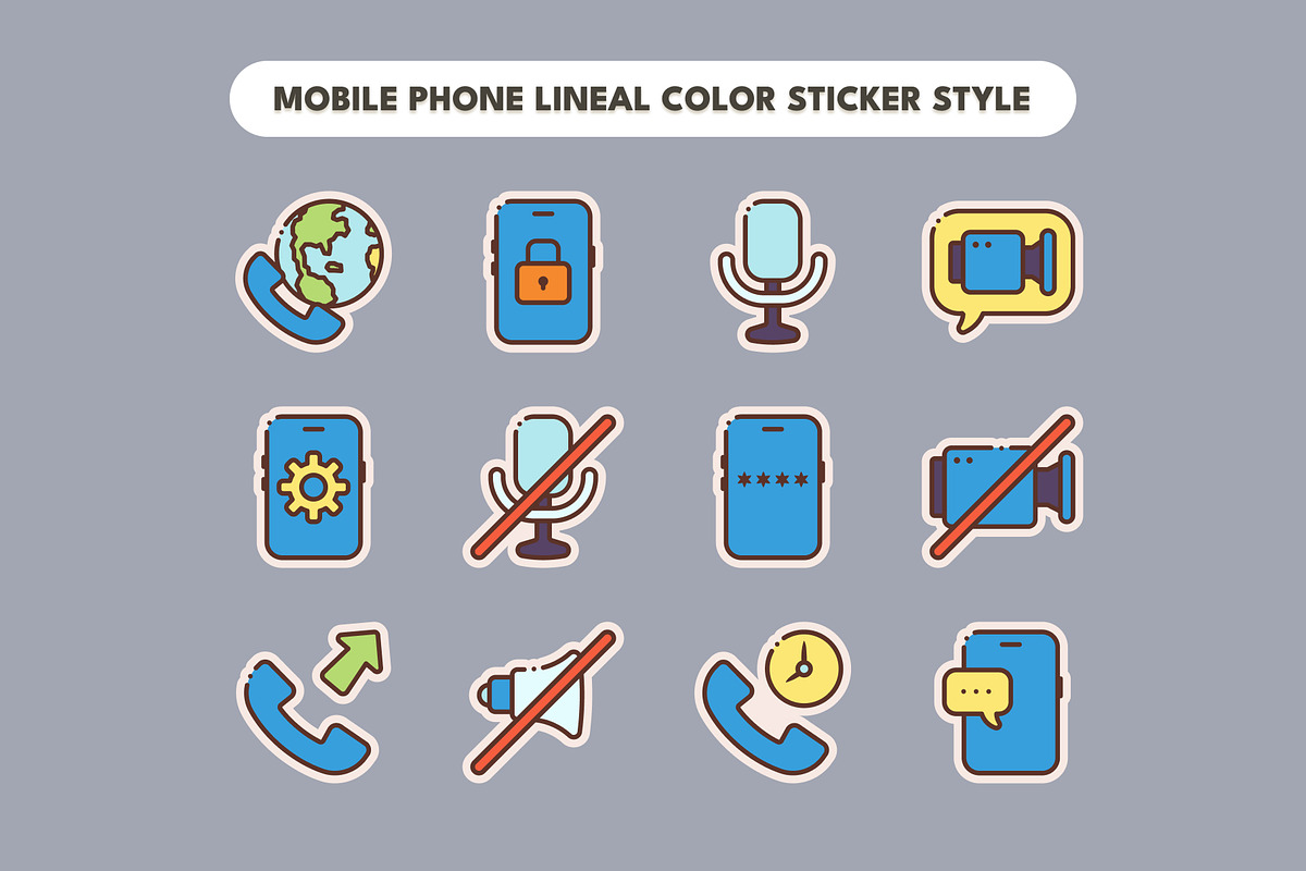 35 MOBILE PHONE LINEAL COLOR STICKER, an Object Graphic by agusrahar (Photo 2 of 4)