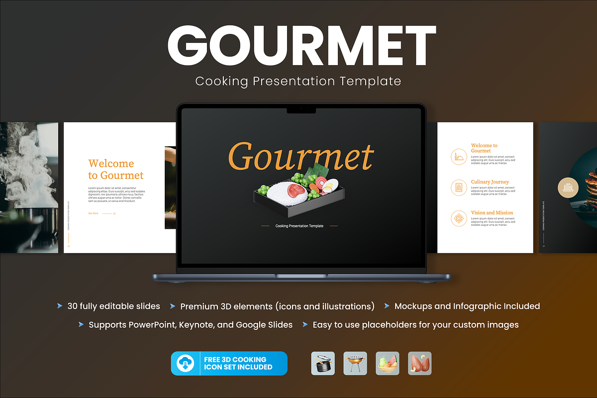 Cooking Google Slides Template, a Presentation Template by Flat Icons (Photo 1 of 7)