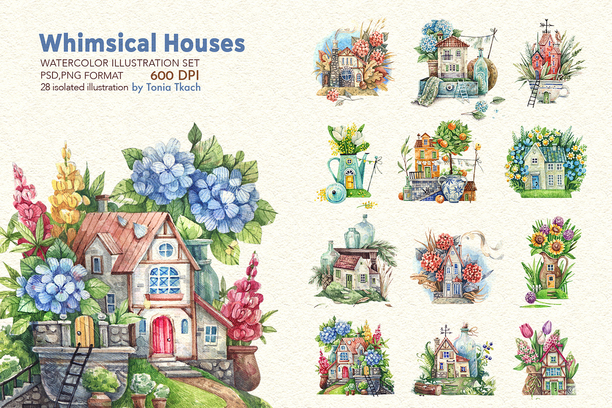 Whimsical Houses, a Decorative Illustration by Watercolor by Tonia Tkach (Photo 1 of 6)