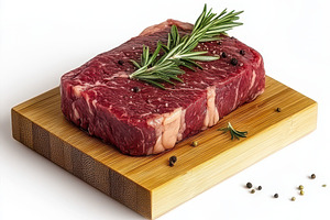 Raw beef steak with rosemary in a wo, a Food & Drink Photo by Pixeness Studio