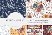 Gold & Madder Red Watercolor Flowers, an Illustration by whiteheartdesign (Thumbnail 6 of 9)