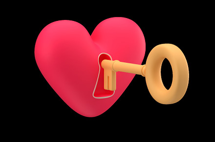 Heart and key over white background