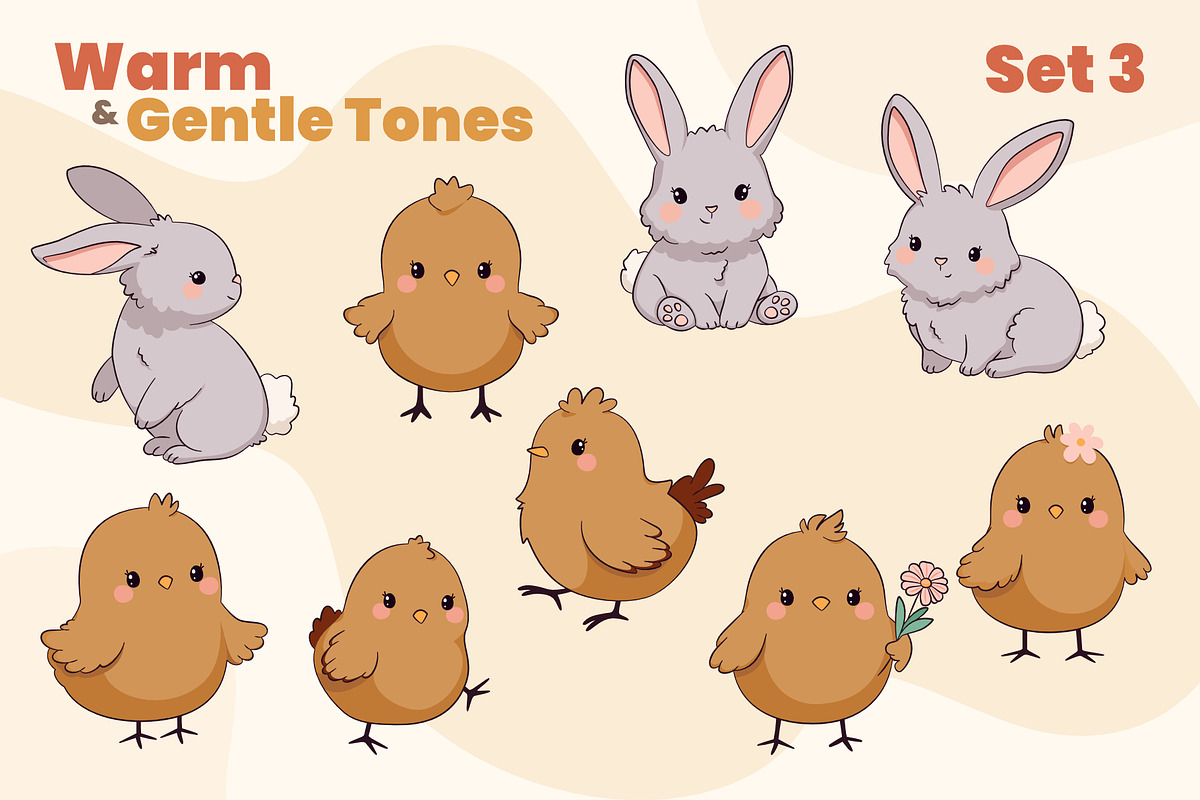 Cute Spring Bunny and Chick Set, a Seasonal Illustration by moja doodle (Photo 6 of 6)