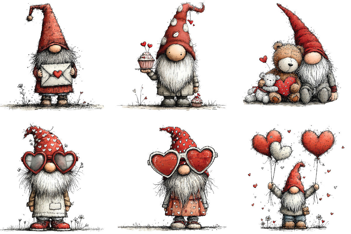 Whimsical Valentine Gnomes Clipart, an Illustration by CraftArtStudio (Photo 5 of 6)
