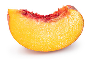Ripe juicy peach slice isolated on white background. File contai, a Food & Drink Photo by Volff