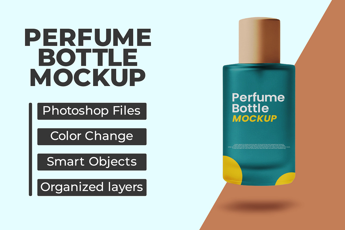 Floating teal perfume bottle mockup, a Packaging Mockup by Viswal Studio (Photo 1 of 2)