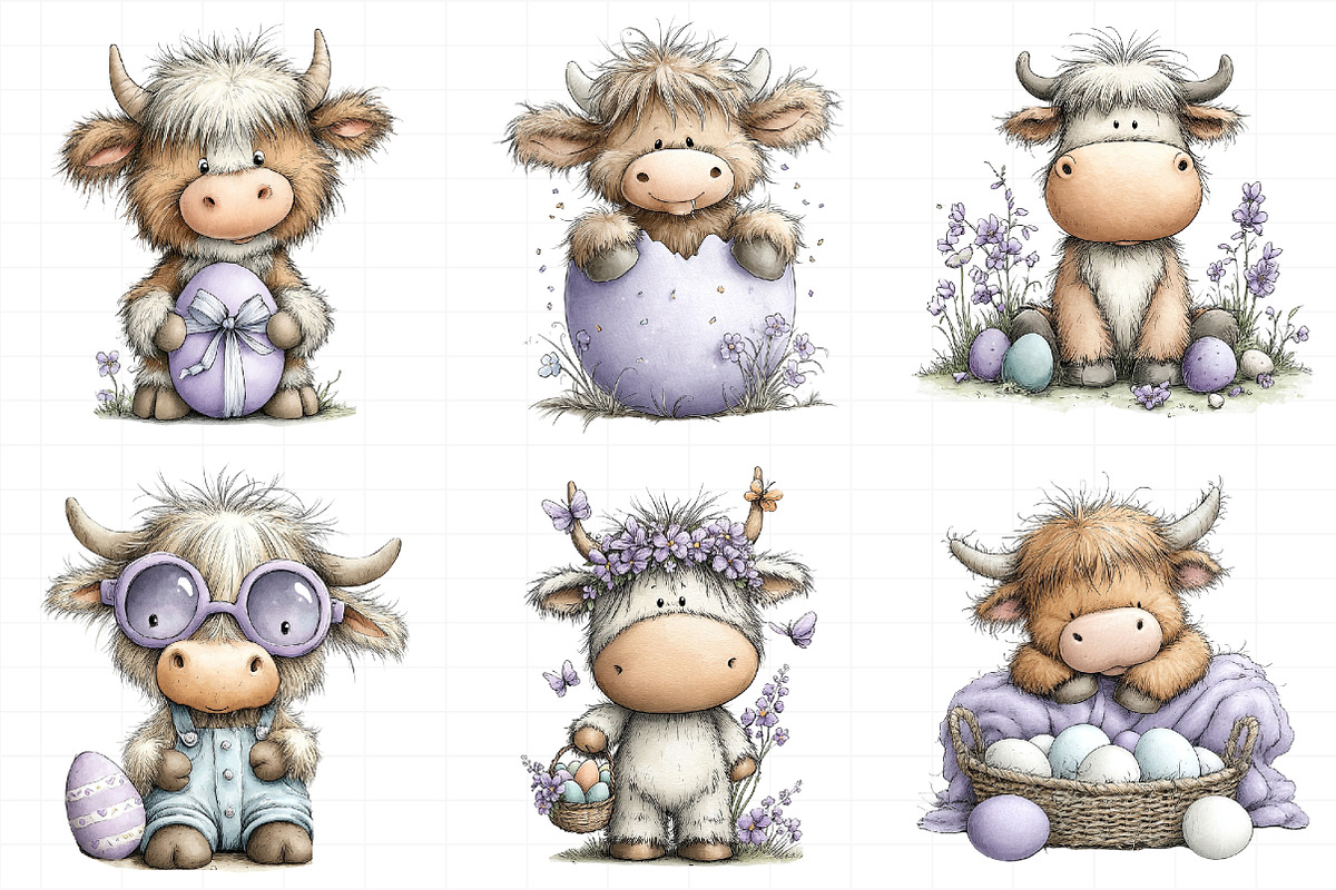 Whimsical Easter Highland Cow Clipar, an Illustration by Daily.Designs (Photo 8 of 8)
