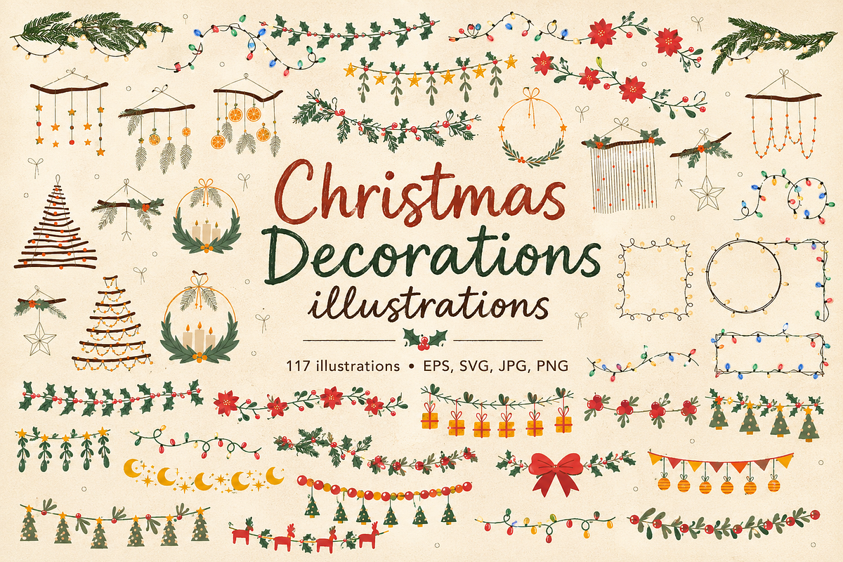 Christmas Decorations Illustrations, a Seasonal Illustration by Anna Studio (Photo 1 of 11)