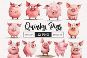 Quirky Pig clipart, an Animal Illustration by PaintPixelCo (Thumbnail 1 of 9)