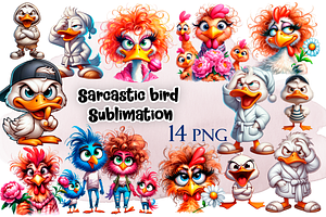 Sarcastic chickens and ducks Clipart, an Animal Illustration by ElenazlataArt