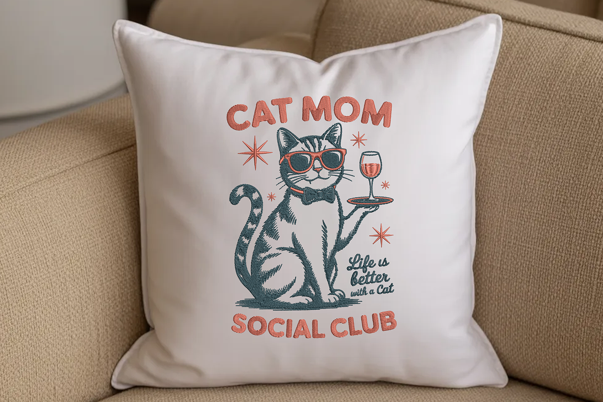 Retro Cat Mom Social Club Embroidery, an Illustration by Moss Rose (Photo 3 of 3)