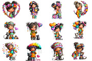 Valentine Girls with cat clipart, an Illustration by Designworld (Thumbnail 5 of 6)