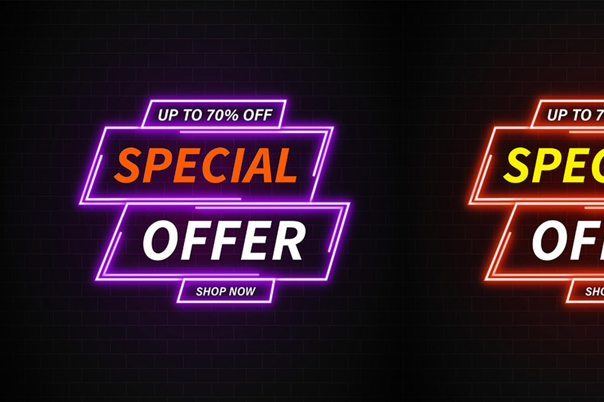 Sale Promotions Vector Neon Bundle, a Decorative Illustration by Photoshop Action (Photo 15 of 15)
